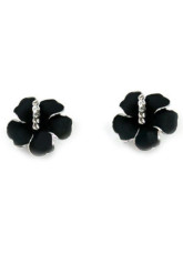 Belle Black Silver Boucles d'oreilles en alliage zircon fleur Femmes