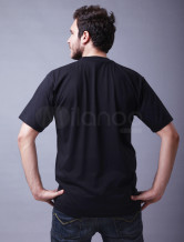 Qualité noir col rond manches courtes 100% coton pour hommes T-shirt