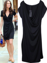 Robe Pour Femme Eté Princesse Manches Courtes Col Décoletage Plongeante Noire Nouvelle 