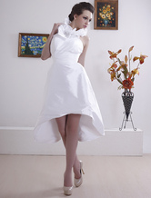 Unique Halter Taffeta Reception Mini Wedding Dress For Bride