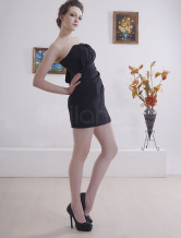 Black Satin Chiffon Strapless Little Black Dress