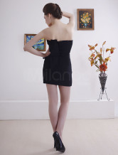 Black Satin Chiffon Strapless Little Black Dress