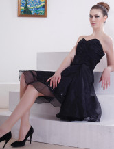 Attractive Strapless Sweetheart Knee Length Satin Chiffon Little Black Dress