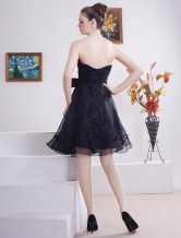 Attractive Strapless Sweetheart Knee Length Satin Chiffon Little Black Dress