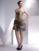 Pretty Brown Taffeta Strapless Mini Cocktail Dress