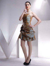 Pretty Brown Taffeta Strapless Mini Cocktail Dress