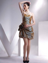 Pretty Brown Taffeta Strapless Mini Cocktail Dress