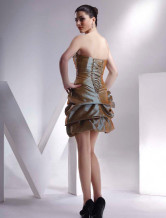 Pretty Brown Taffeta Strapless Mini Cocktail Dress