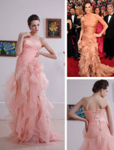 Beautiful Pink Strapless Sweep Satin Organza Evening Golden Globe Dress