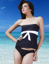 Sexy Black Chinlon Strapless Tanga Womens Two-piece Swimsuit