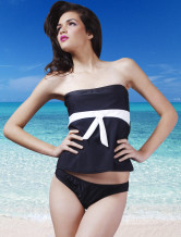 Sexy Black Chinlon Strapless Tanga Womens Two-piece Swimsuit
