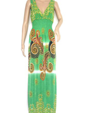 Tendance Green Meryl V Deep-cou Robe sans manches Floral Maxi Mesdames