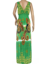 Tendance Green Meryl V Deep-cou Robe sans manches Floral Maxi Mesdames