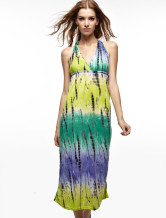 Robe longue Modern Green Printing femmes Halter 100% coton