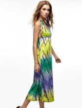 Robe longue Modern Green Printing femmes Halter 100% coton
