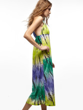 Robe longue Modern Green Printing femmes Halter 100% coton