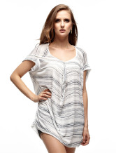 Confortable femmes blanches rayures 100% coton Blouse
