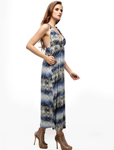 Robe longue moderne bleu Impression femmes Halter 100% coton