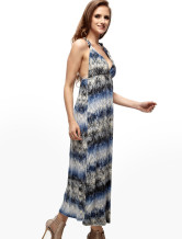Robe longue moderne bleu Impression femmes Halter 100% coton