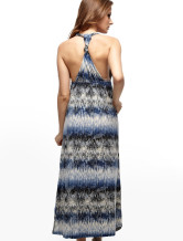Robe longue moderne bleu Impression femmes Halter 100% coton
