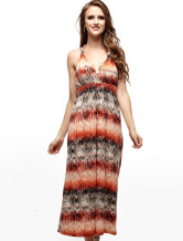 Robe longue moderne Halter impression d'Orange femmes 100% coton