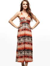 Robe longue moderne Halter impression d'Orange femmes 100% coton