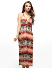 Robe longue moderne Halter impression d'Orange femmes 100% coton