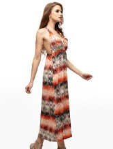 Robe longue moderne Halter impression d'Orange femmes 100% coton