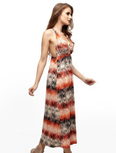 Robe longue moderne Halter impression d'Orange femmes 100% coton