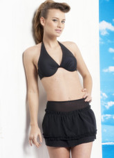 Elegant Black Polyester Gauze Skirted Swimsuit For Women