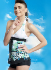Fresh Green Floral Print Polyester Two-piece Swimsuit For Women