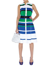 Vintage White And Blue Stripe Cotton Polyester Sleeveless Turndown Collar Summer Dress