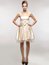 Wonderful Champagne Satin Gauze Strapless Bow Cocktail Dress