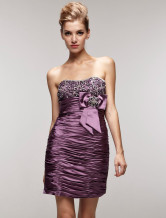 Robe de cocktail de livraison rapide en violet attractif sans bretelles en gaze de satin 