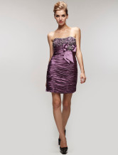 Robe de cocktail de livraison rapide en violet attractif sans bretelles en gaze de satin 