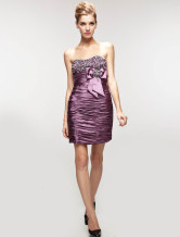 Robe de cocktail de livraison rapide en violet attractif sans bretelles en gaze de satin 