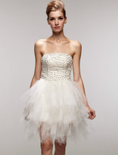 Mini Robe de livraison rapide en blanc magnifique sans bretelles en gaze avec perle  