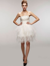 Mini Robe de livraison rapide en blanc magnifique sans bretelles en gaze avec perle  