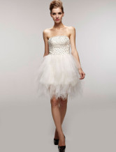 Mini Robe de livraison rapide en blanc magnifique sans bretelles en gaze avec perle  