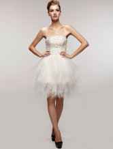 Mini Robe de livraison rapide en blanc magnifique sans bretelles en gaze avec perle  