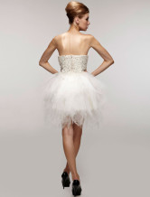 Mini Robe de livraison rapide en blanc magnifique sans bretelles en gaze avec perle  