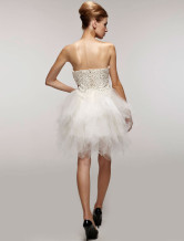 Mini Robe de livraison rapide en blanc magnifique sans bretelles en gaze avec perle  