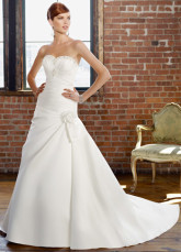 Ivory Satin Strapless Sweep Train A-line Wedding Dress 