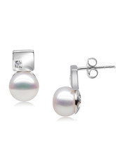 Élégant blanc S925 7,5-8mm frais Boucles d'oreilles Pearl Water For Ladies