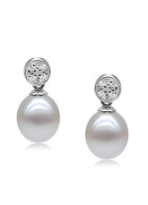 Glamour Blanc S925 8-8.5mm frais d'oreilles perle d'eau Pour Femmes