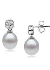 Glamour Blanc S925 8-8.5mm frais d'oreilles perle d'eau Pour Femmes