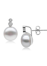 Adorable Blanche S925-10 10,5 mm Bouton frais d'oreilles perle d'eau pour les femmes