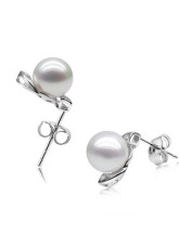 Vogue Blanc S925 7,5-8mm ronde douce Boucles d'oreilles Pearl eau pour les femmes