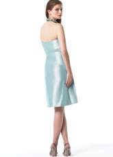 Light Sky Blue Strapless Satin A-line Shank Length Bridesmaid Dress  