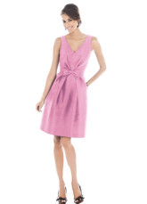 Glamorous Lilac V-neck Satin A-line Mini Bridesmaids Dress  